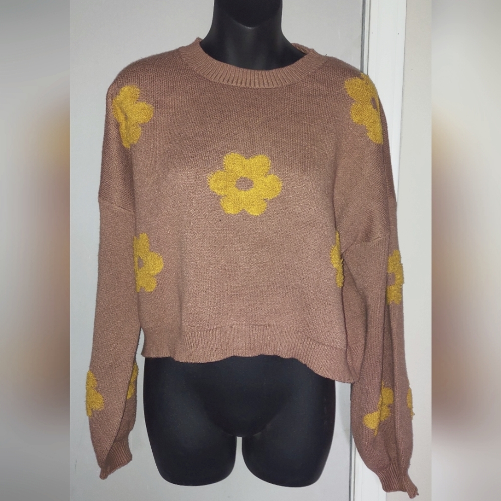 Dusty Rose and Mustard Daisy Sweater